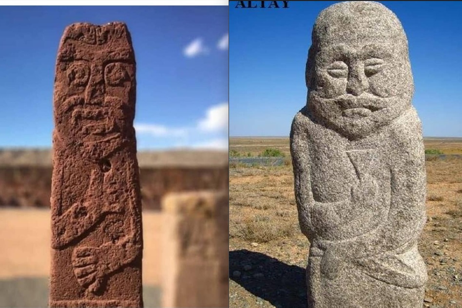 A stone statue (taşbaba) belonging to the Mapuche natives of Chile and a stone statue from the Altai region of the Turks. An interesting similarity between these two statues from the ancient world, separated by thousands of kilometers...