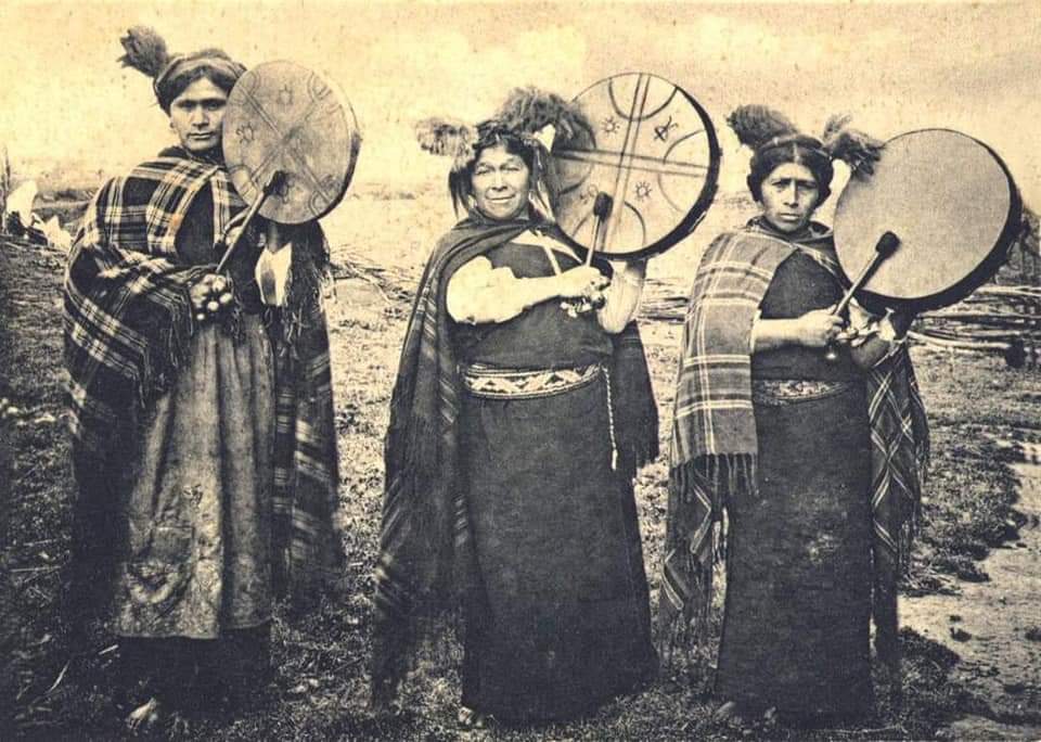 The symbol similarity on the tambourines or drums of Mapuche Native American women living in the Andes mountains.