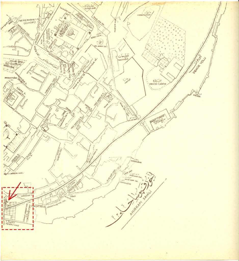 In the 19th-century map of Istanbul's historic peninsula (Suriçi) published by Ekrem Hakkı Ayverdi, the lighthouse adjacent to the Bukoleon Palace is marked as the "Tower with the Lantern" (Fenerli Kule). The street behind it was also named Fenerli Street. Today, due to land reclamation, the coastline has changed, and both the streets and their names have been altered.