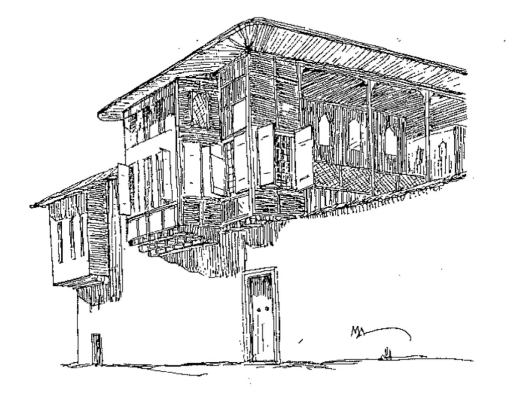 “The Old Houses of Ankara,” 1951. Painter, archaeologist, and illustrator Mahmut Akok published what is perhaps one of the most beautifully illustrated architecture books in Turkey. The projections of Ankara houses, seyregâh details, bevels — all are drawn magnificently.