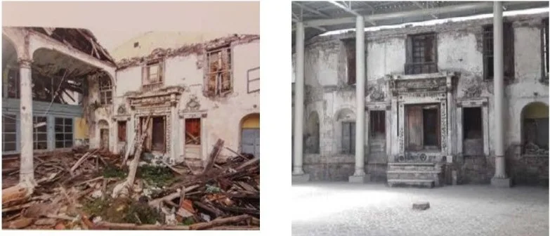 Before and after photos of the İzmir Hevra (Talmud Tora) Synagogue renovation.